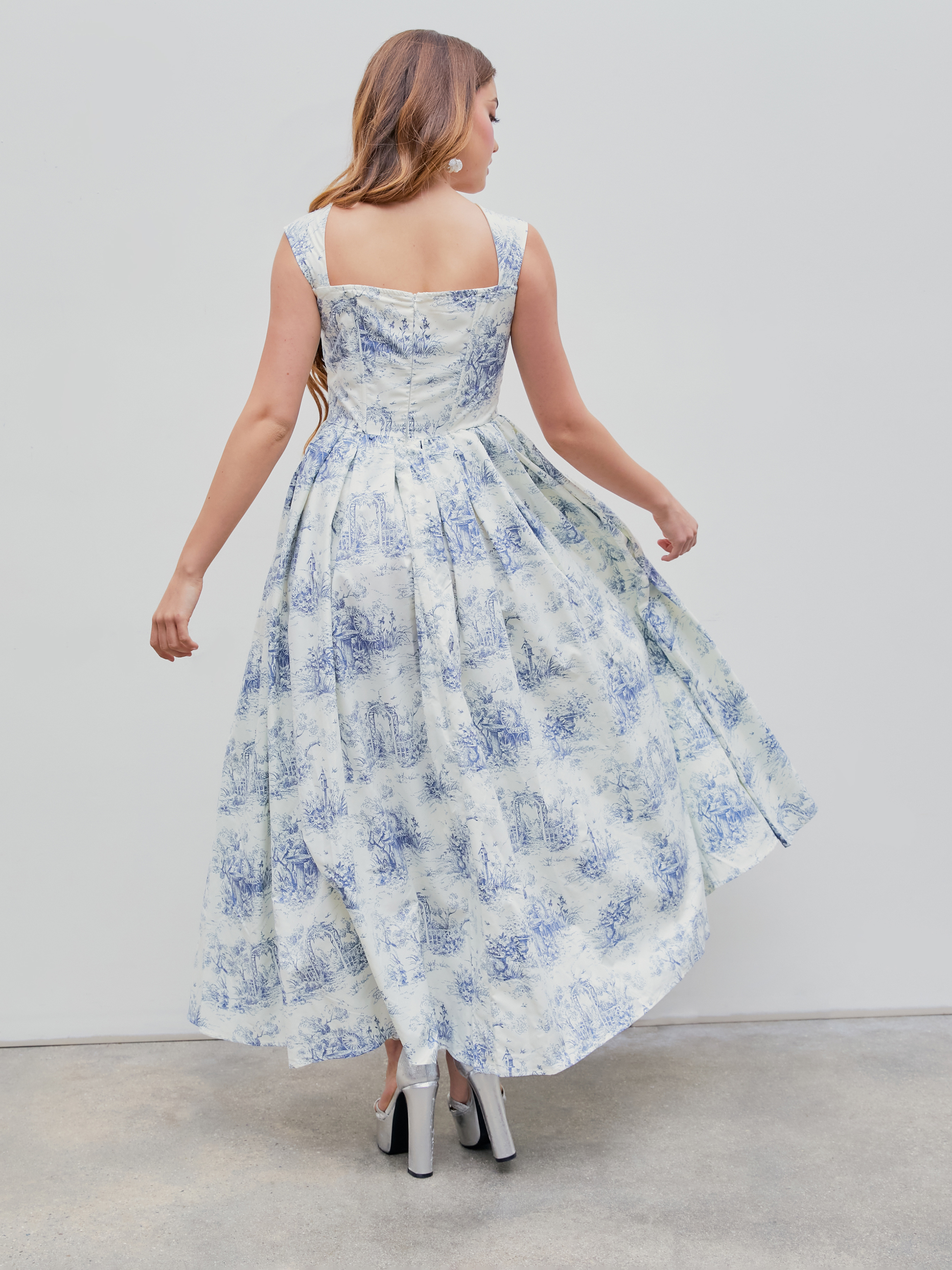 Riu⭐︎Twist ribbon Toile de Jouy dress Toile de Jouy Print Collection - Horizons Lointains US