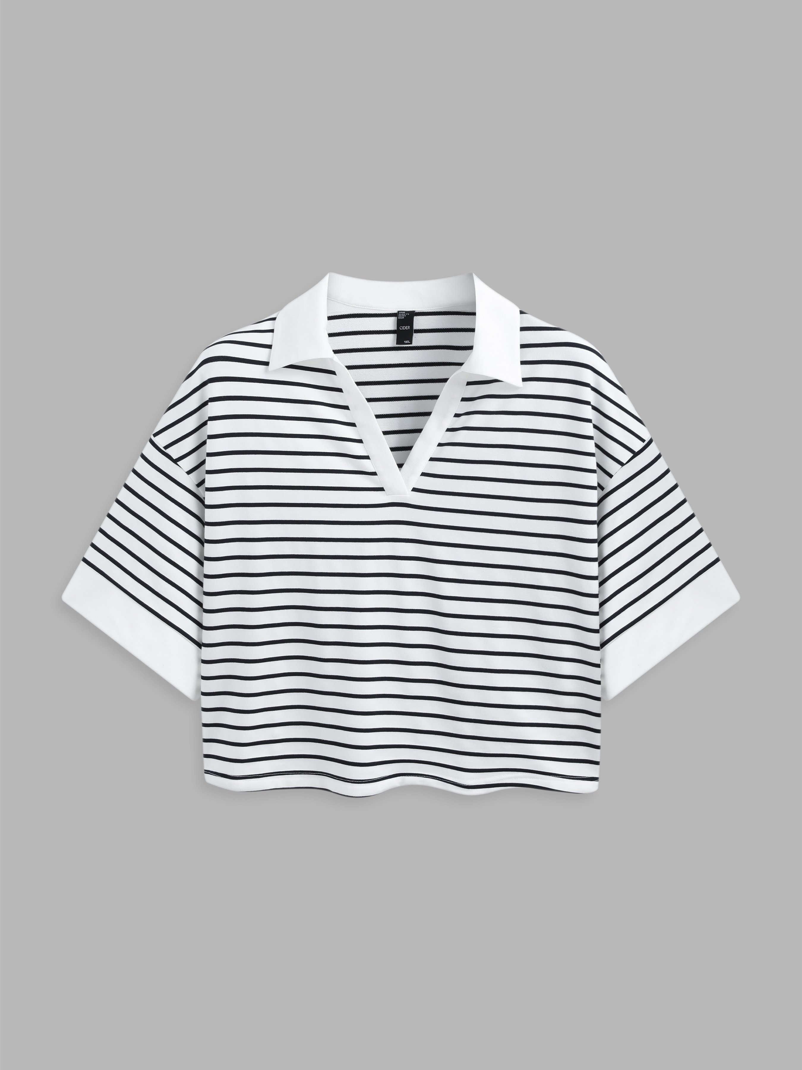 Striped Thermal Flare Sleeve Contrast Stitching Top