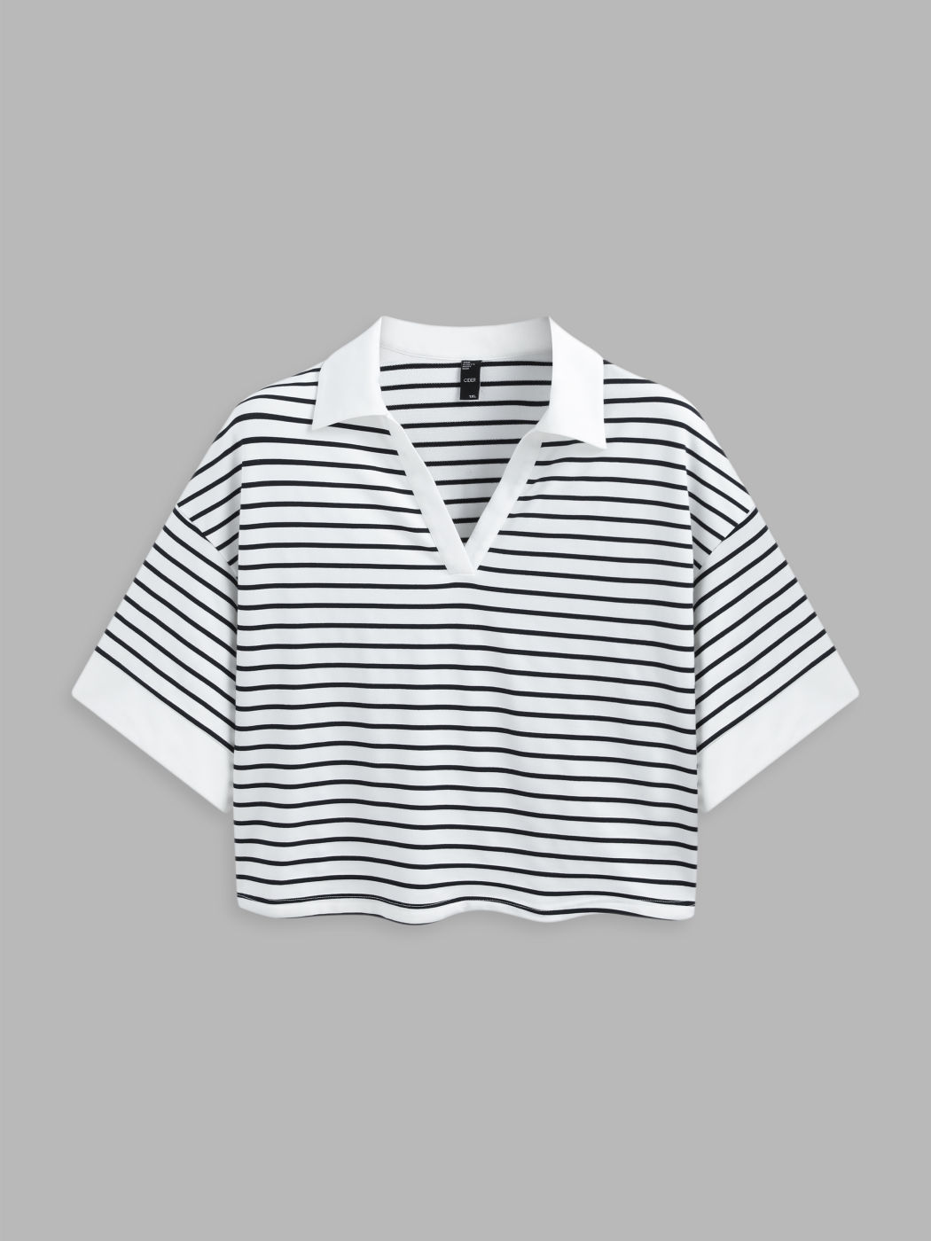 Contrast Striped Collar Short Sleeve Tee Curve & Plus