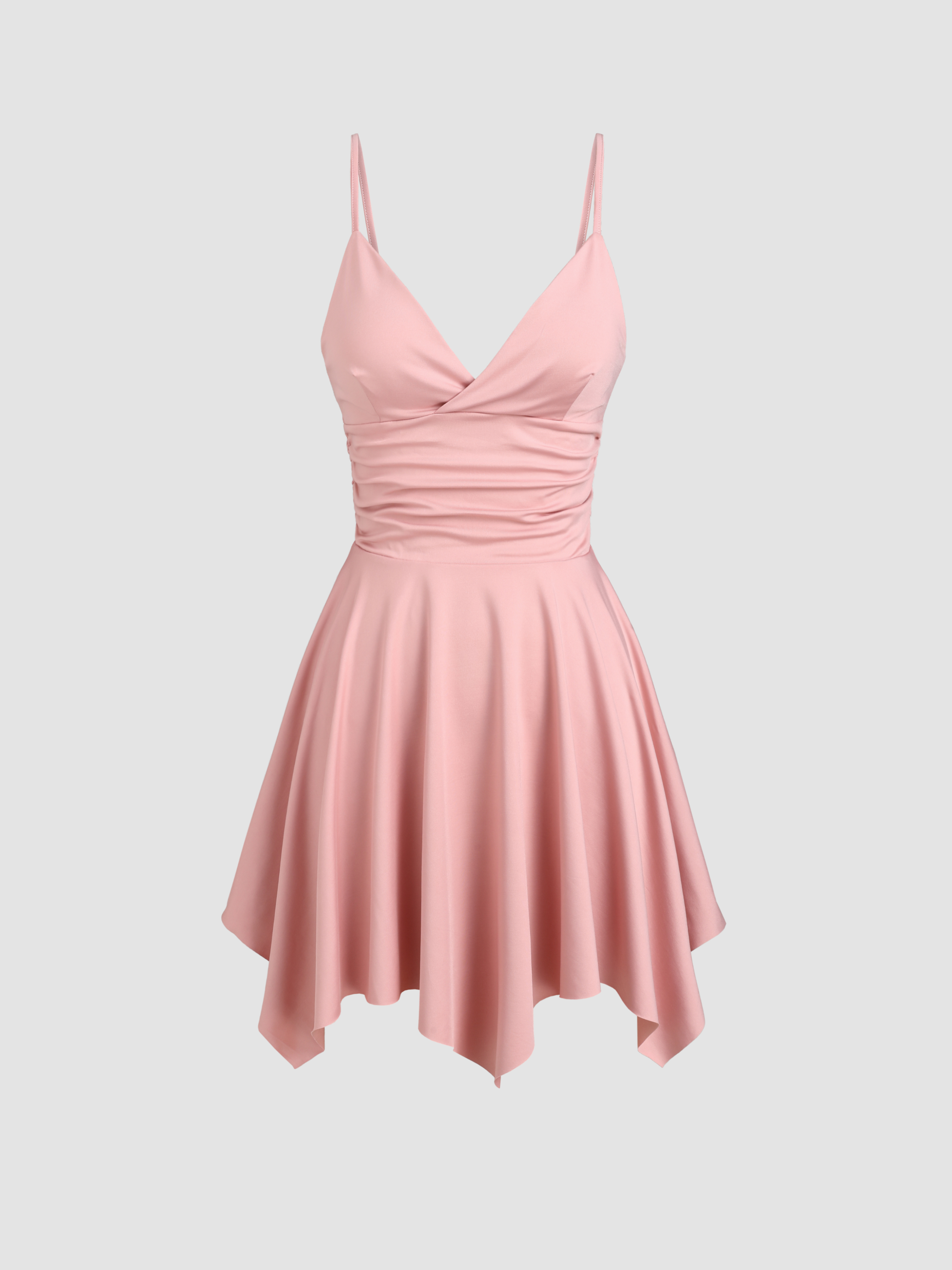 V-neck Ruffle Ruched Mini Dress For Daily Casual Date