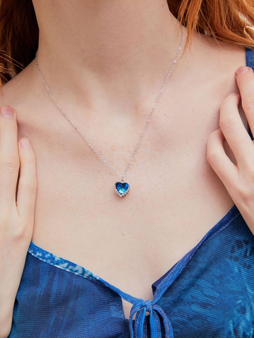 Herz-Edelstein-Strass-Charme-Halskette