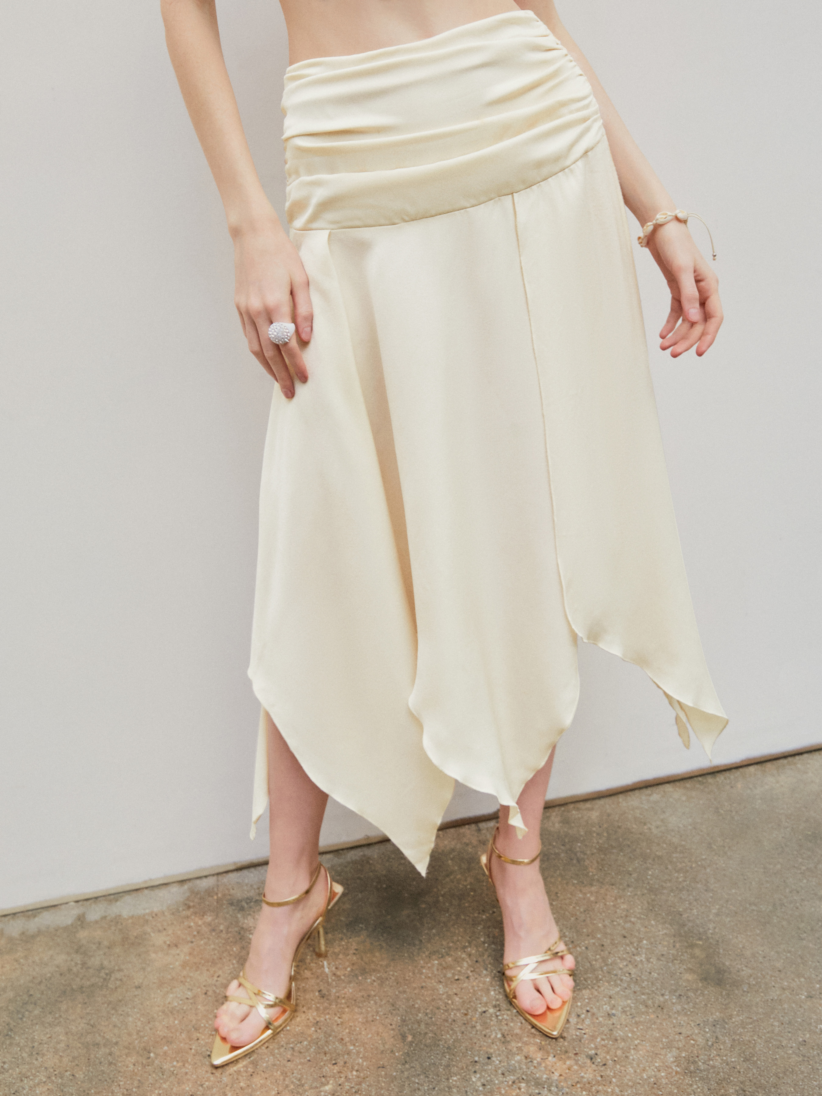 White ruched maxi clearance skirt