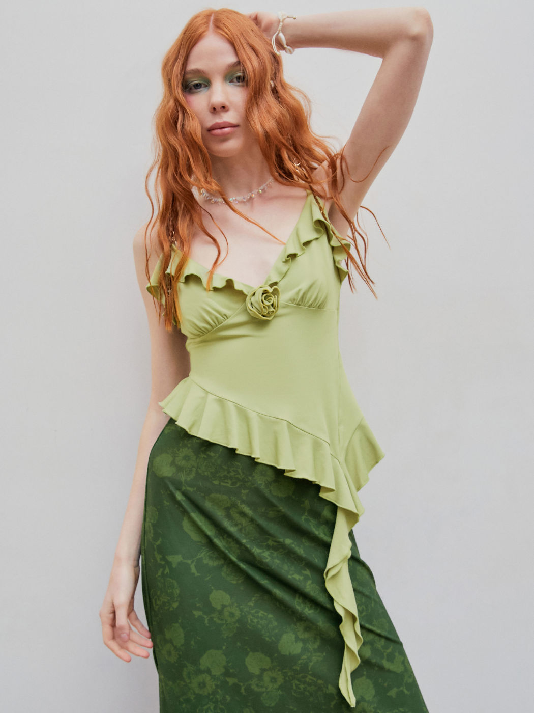  Rosette Rüschen Saum Crop Top