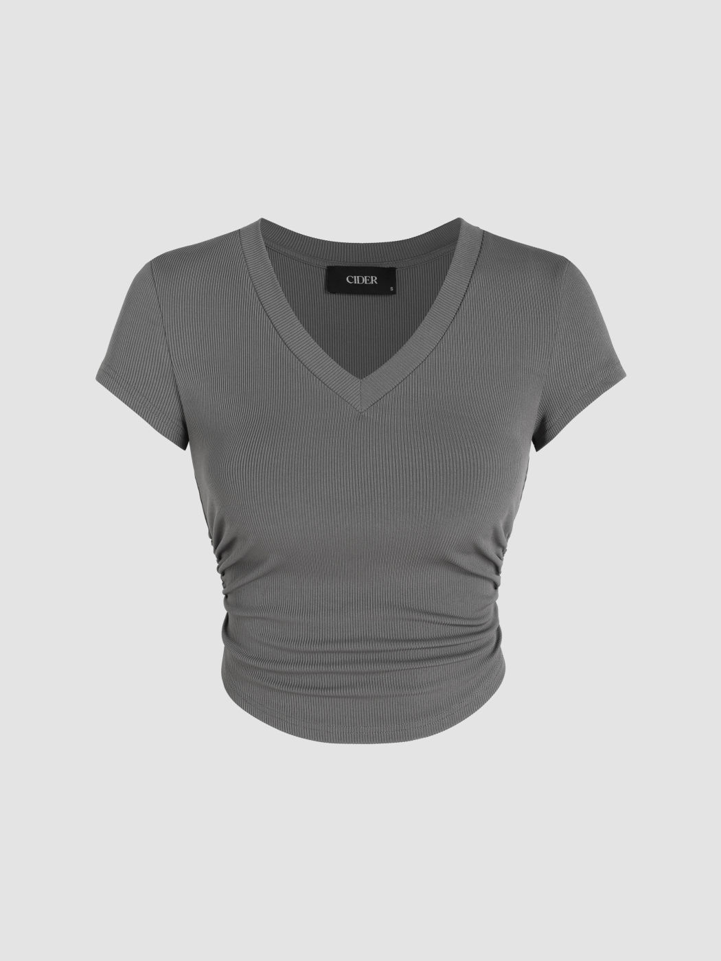 Rib Ruched Vneck Rib Short Sleeve Crop Top For Daily Casual