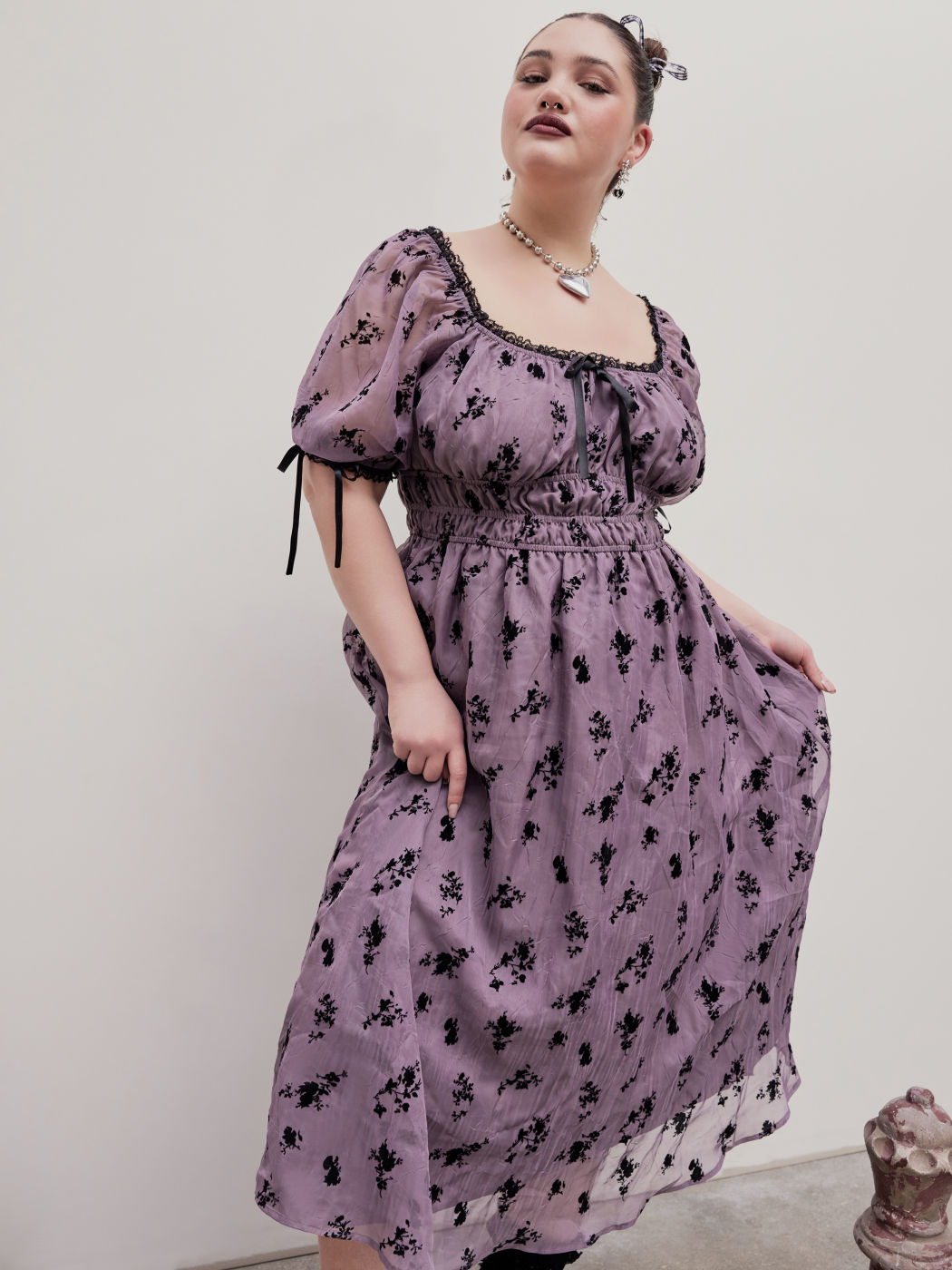 Square Neck Ruched Lace-Up Long Sleeve Party Maxi Dresses main image 1