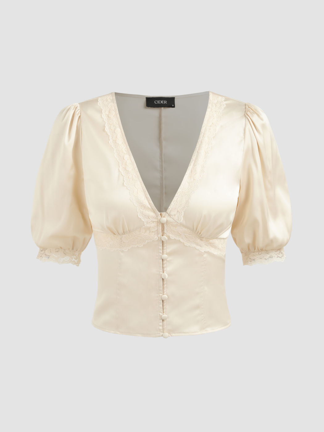 Long Puff Sleeve Striped Button Neckline Top main image 1