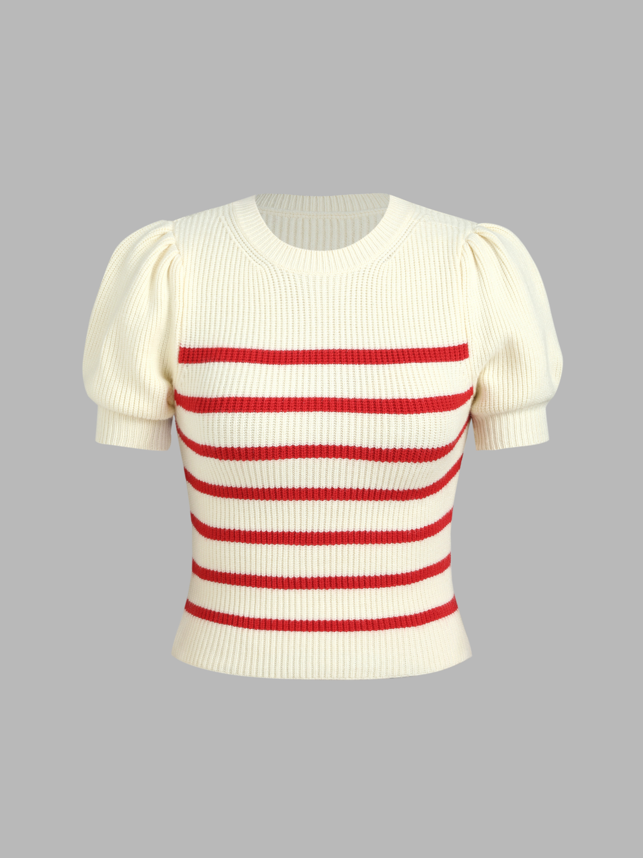 Knit Fabric Knit Striped Short Sleeve Top For Daily Casual