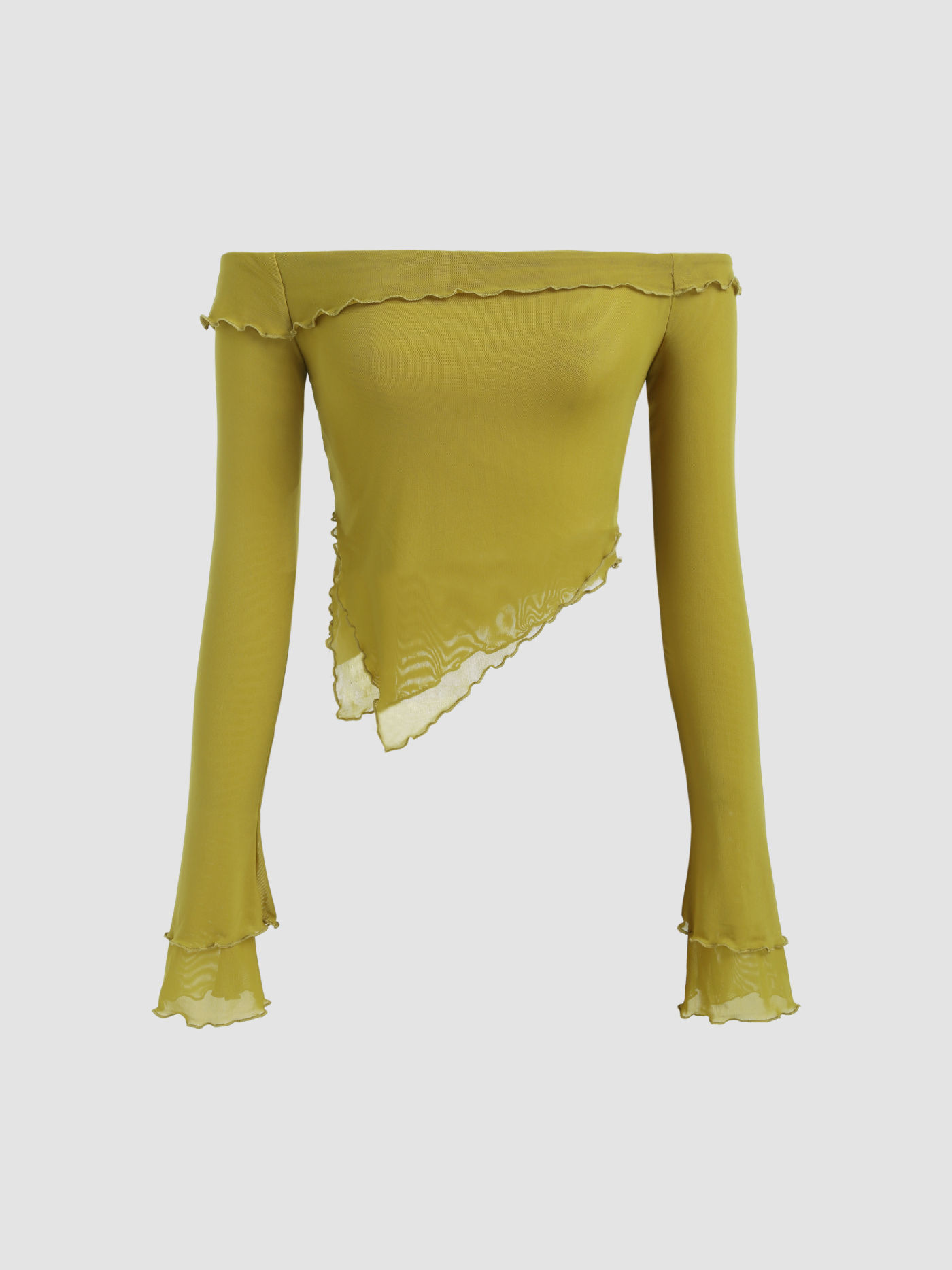Off-Shoulder-Langarm-Top mit Mesh-Salatbesatz
