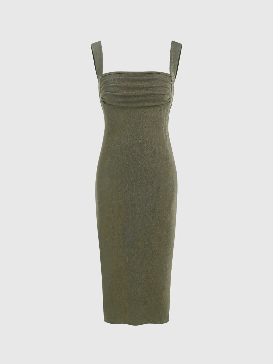 Gerafftes Midikleid mit eckigem Ausschnitt