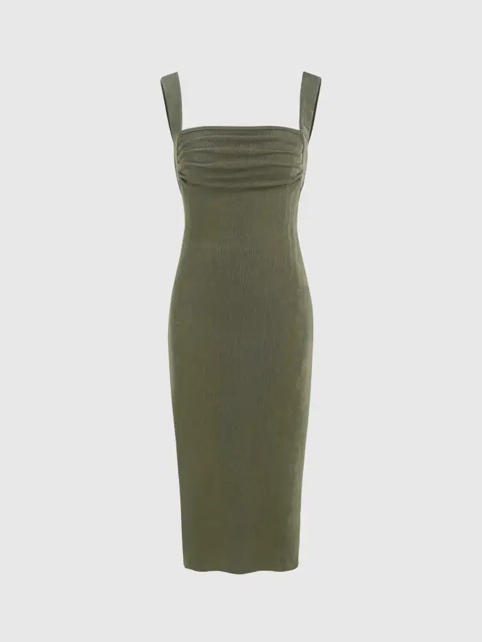 sachin and babi light blue dress Square Neck Ruched Midi Dress For Daily Casual