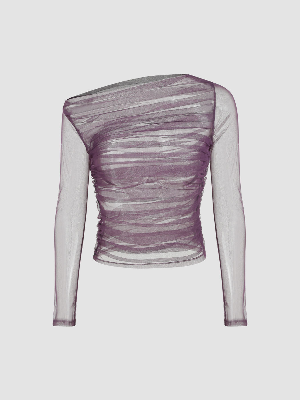 Mesh Ruched Sheer Long Sleeve Top