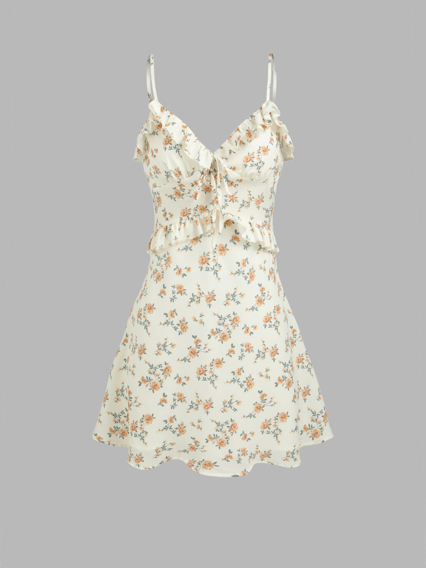 Floral Knotted Ruffle Hem Mini Dress