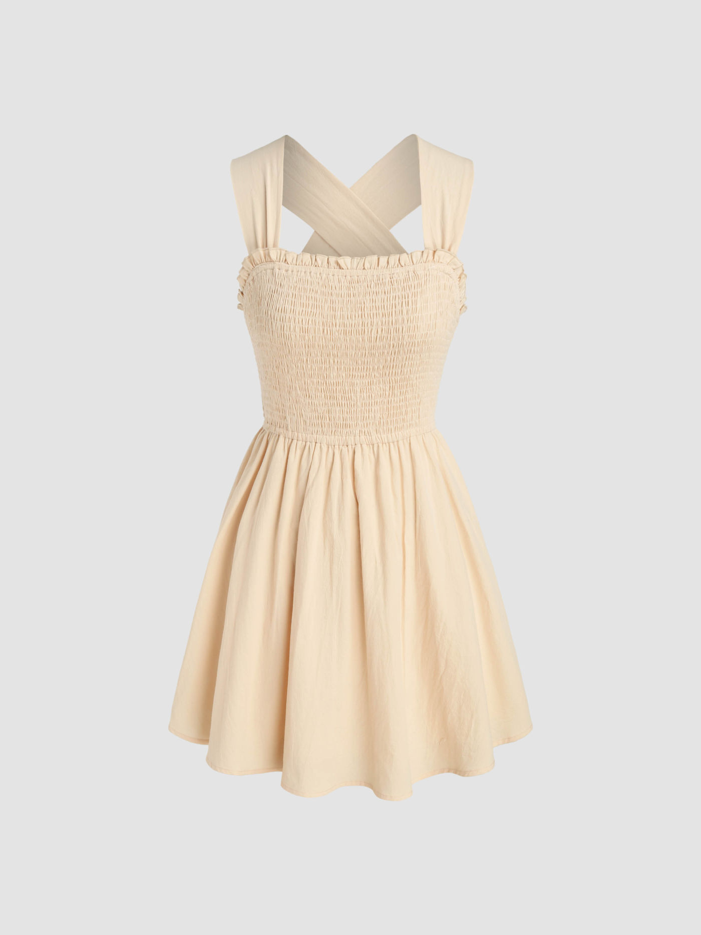 Shirred Tie Back Halter Mini Dress