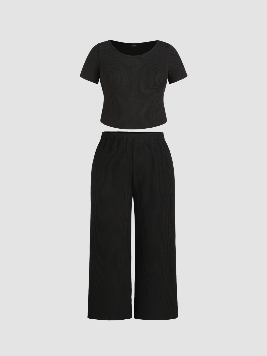 Strick Kurzärmliger Crop Top & Weite Beine Hosen Set Kurve & Plus