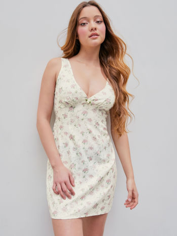 Floral Lace V-neck Mini Dress
