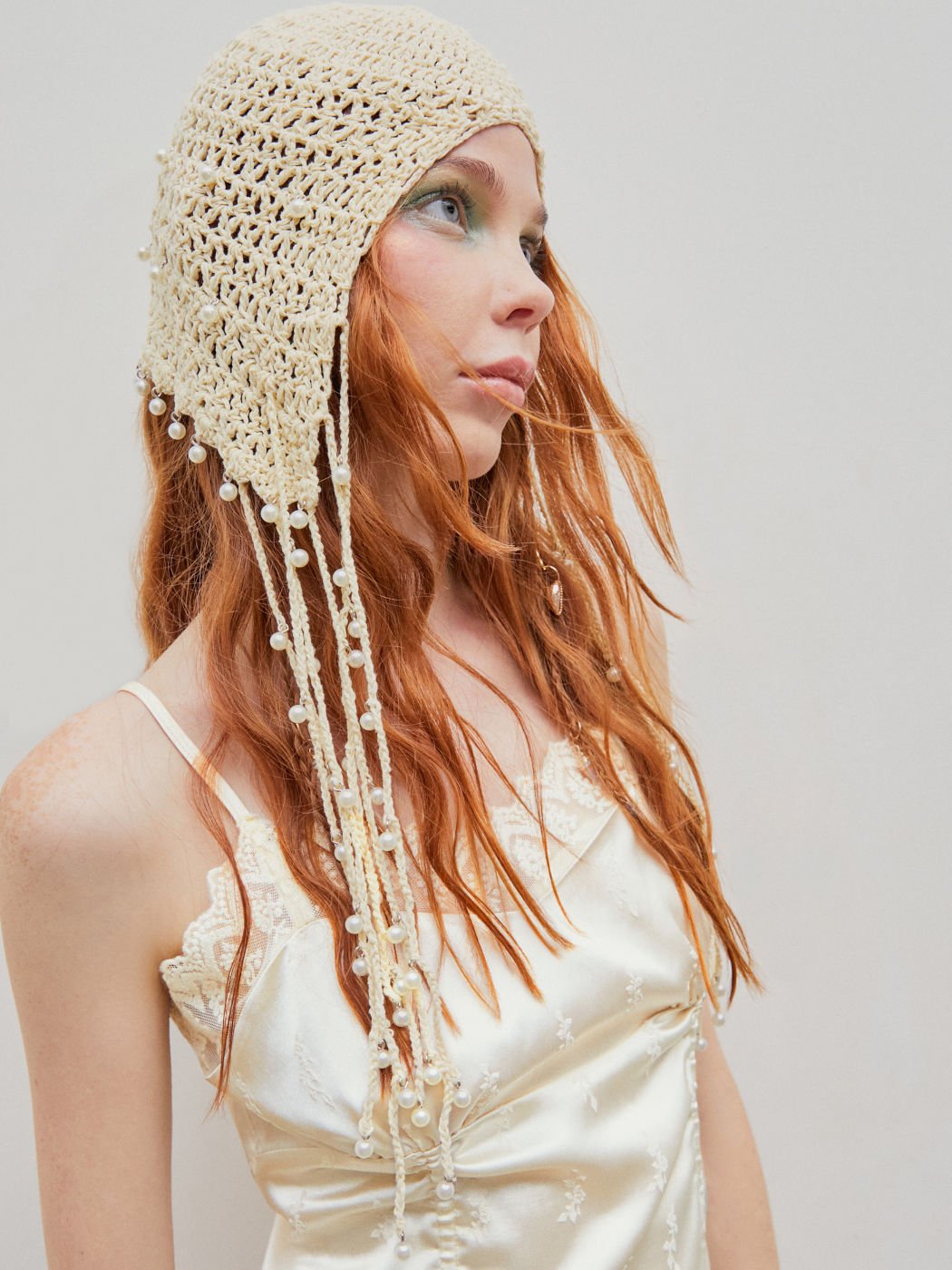 Crochet Faux Pearl Tassel Hat Cider