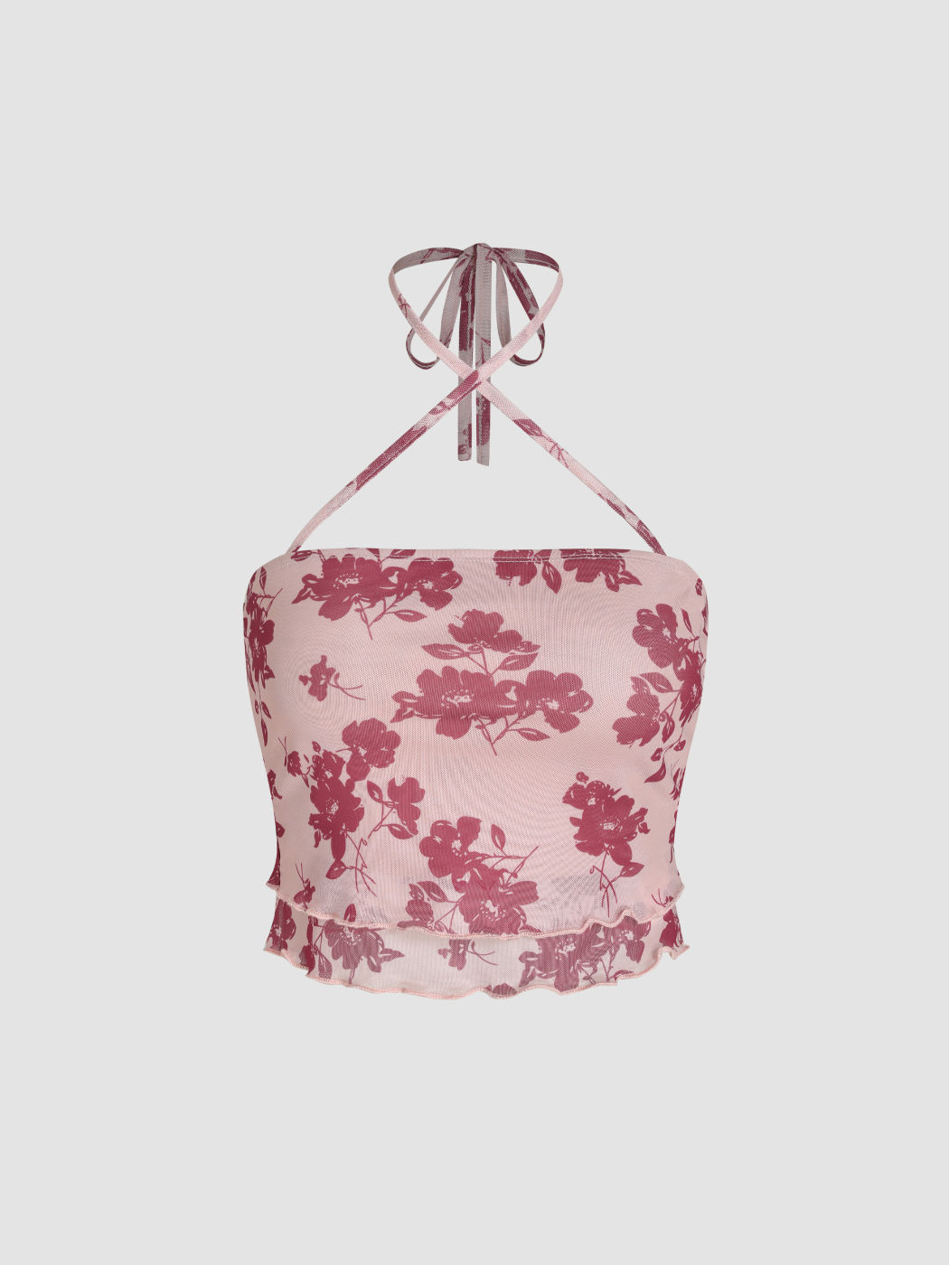 Neckholder-Schlauchoberteil aus floralem Mesh