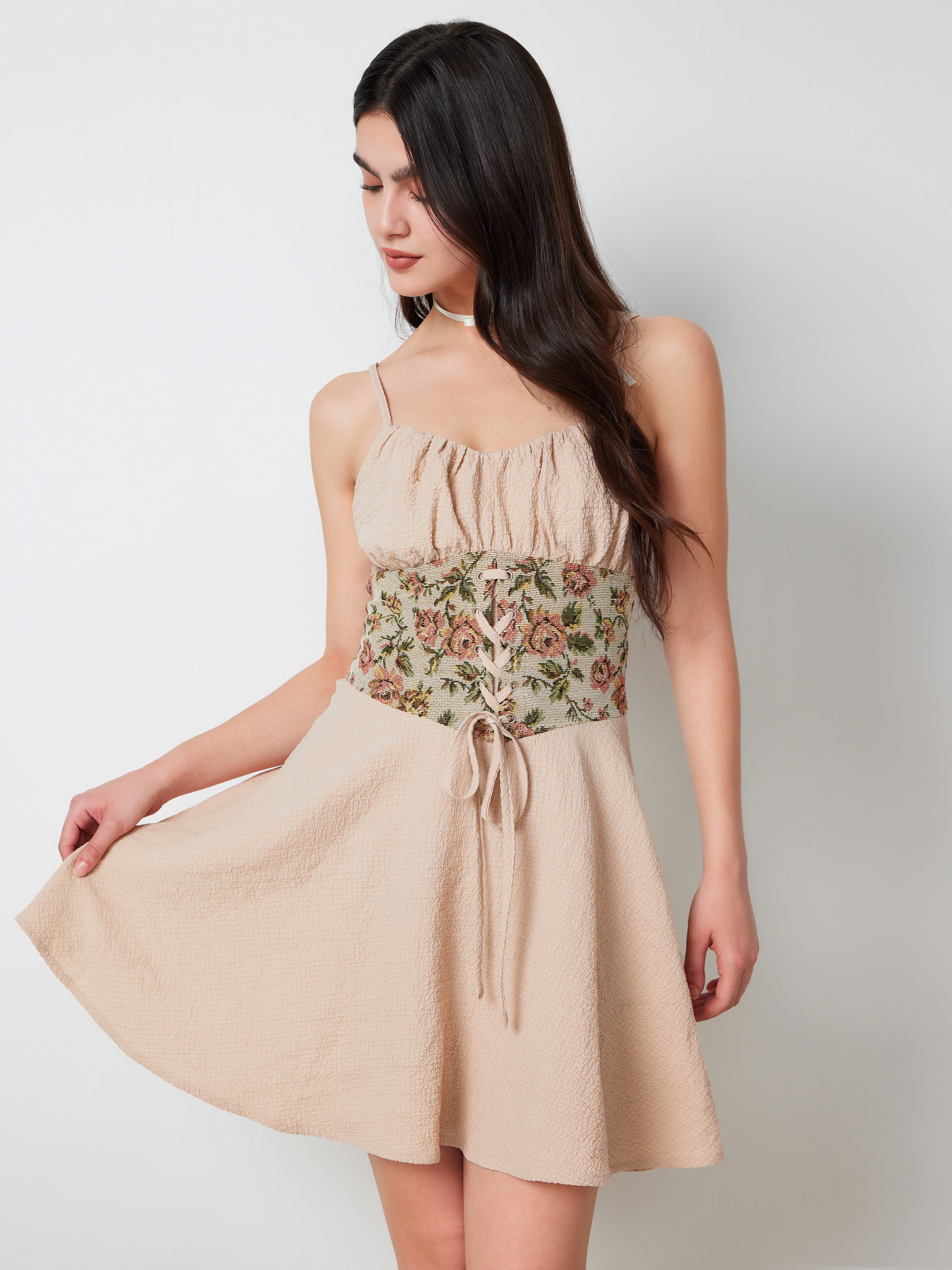 floral lace up corset mini dress cider Lady Corset Mini Dress ~ Garden Romantic – Show Me Your Mumu main image 1