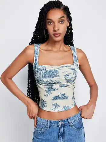 Toile de Jouy Quadrat-Hals-Tank-Top