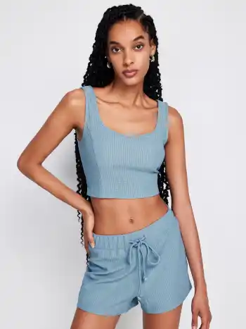  U-Ausschnitt Crop Tank Top & Geknotete Weite Shorts Set