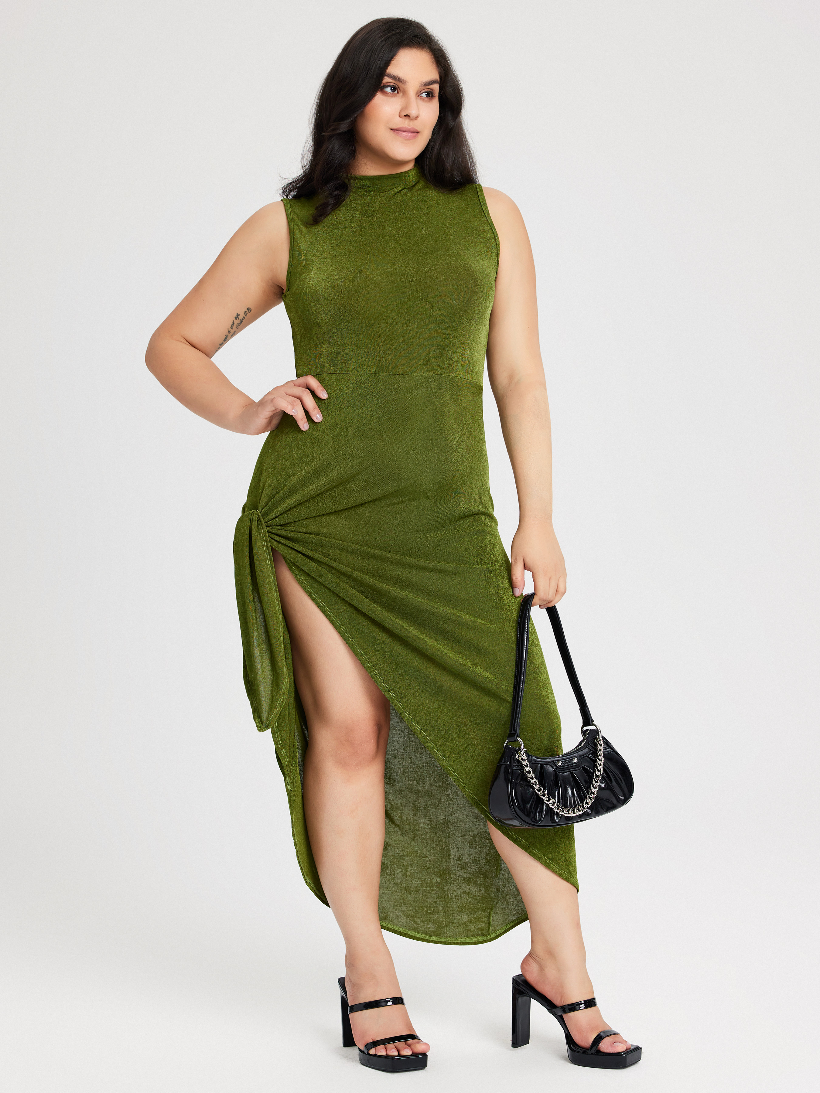 Solid Sleeveless Split Maxi Dress Curve & Plus - Cider