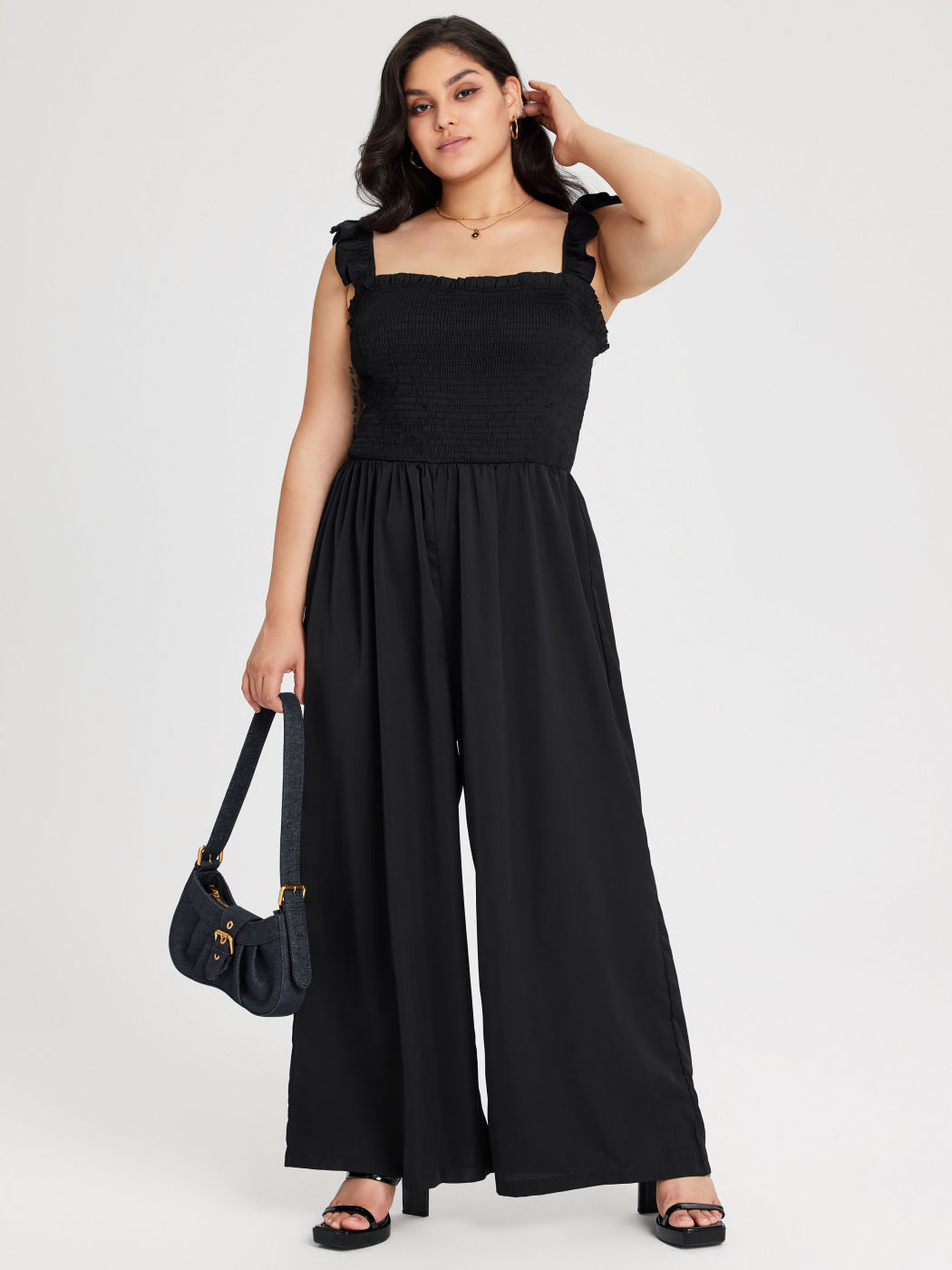 Ruffle Shoulder Smocked Pocket Jumpsuit main image 0