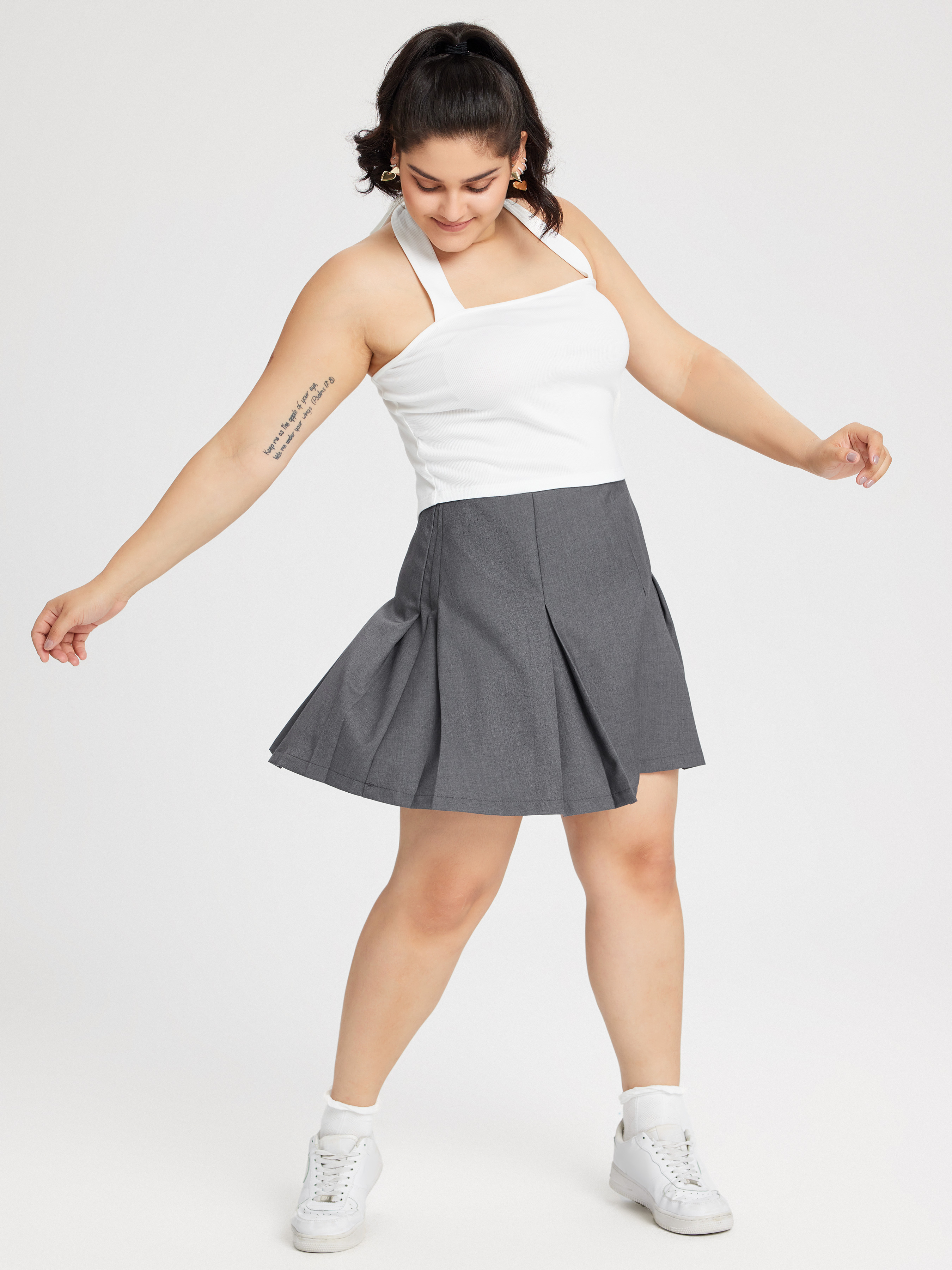 Curve & Plus Middle Waist Pleated Mini Skirt For School