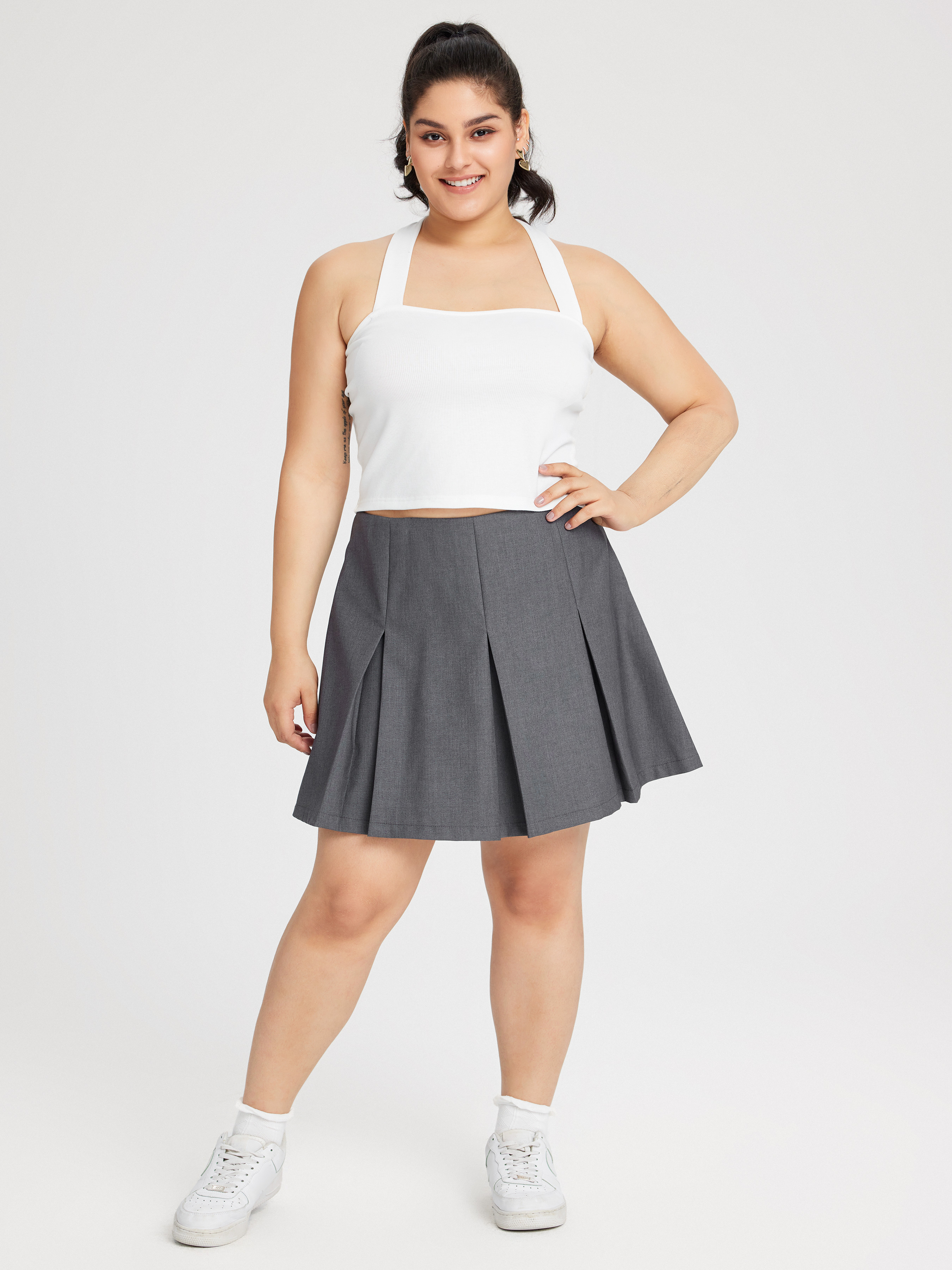 Plus size pleated mini cheap skirt