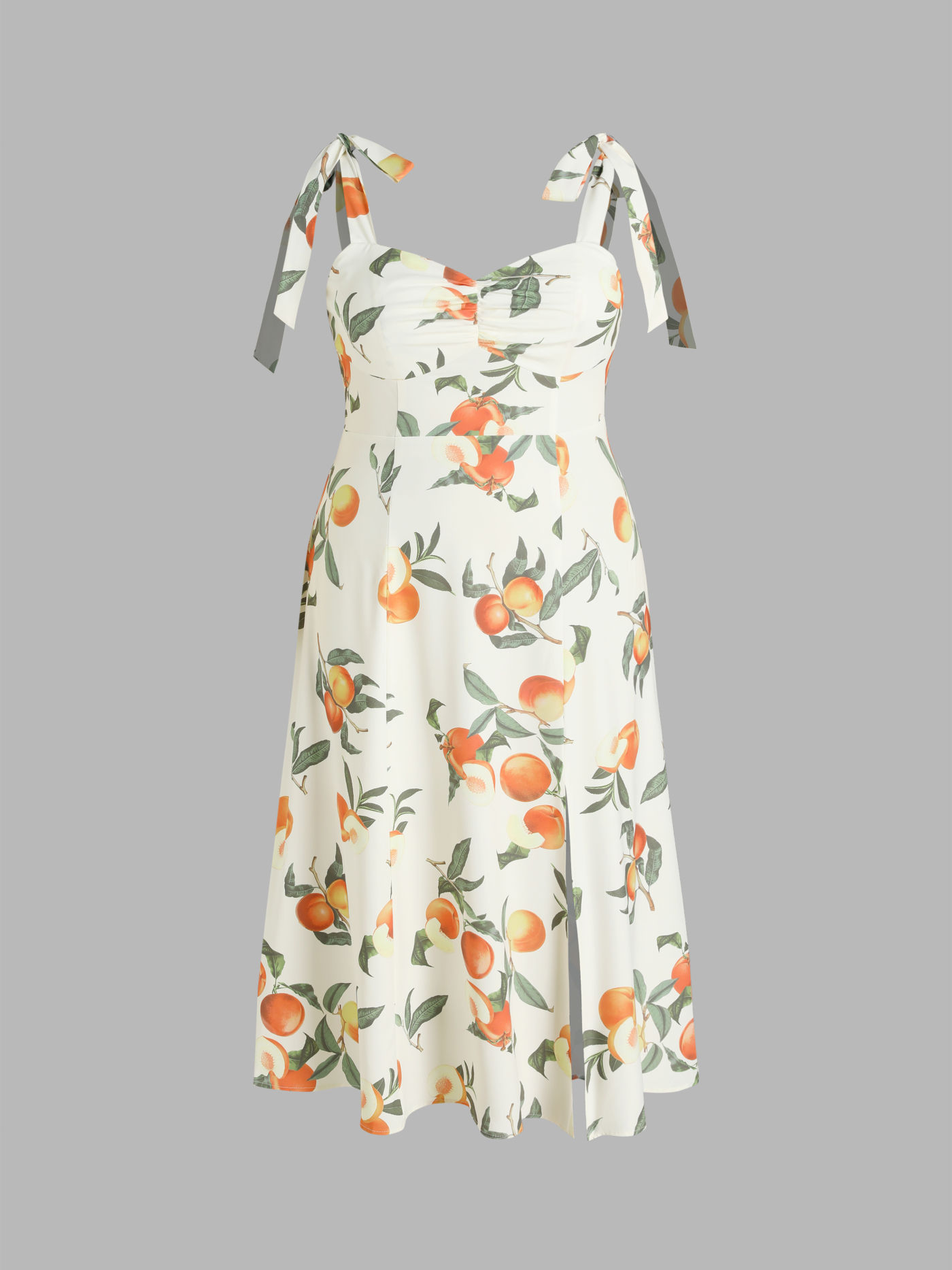 Robe mi-longue nouée et fendue aux fruits Curve & Plus