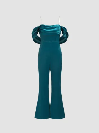  Satin Schulterfreier Ausgestellter Overall