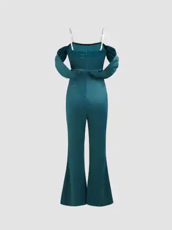  Satin Schulterfreier Ausgestellter Overall