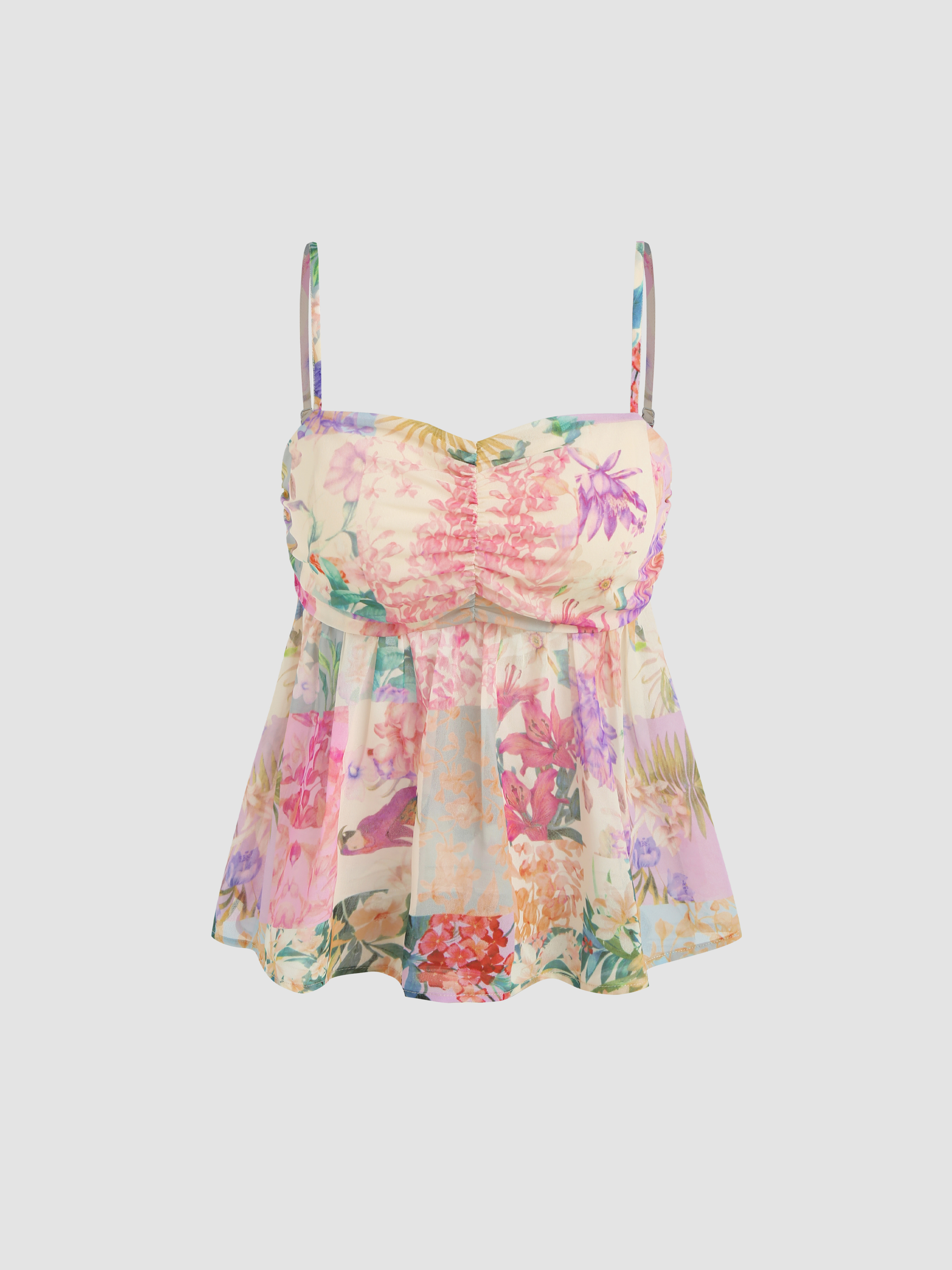 Floral Ruffle Crop Tank Top - Cider