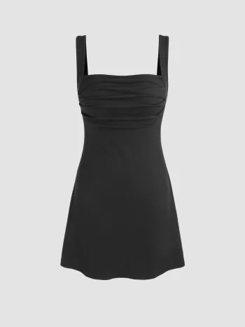 Ruched Square Neck Mini Dress