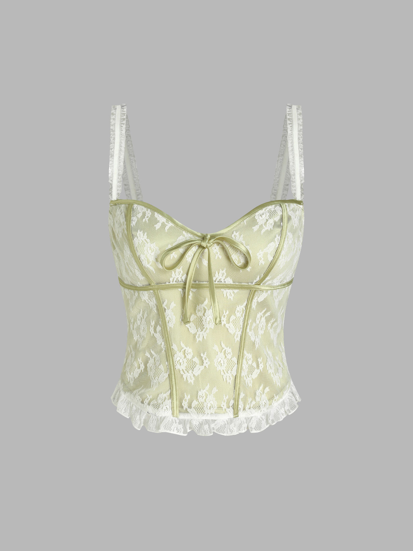  Florale Spitze Reißverschluss Crop Top