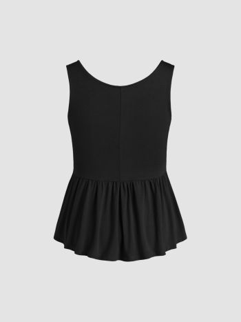 Jersey Ruffle Hem V-neck Crop Top For Daily Casual Vacation
