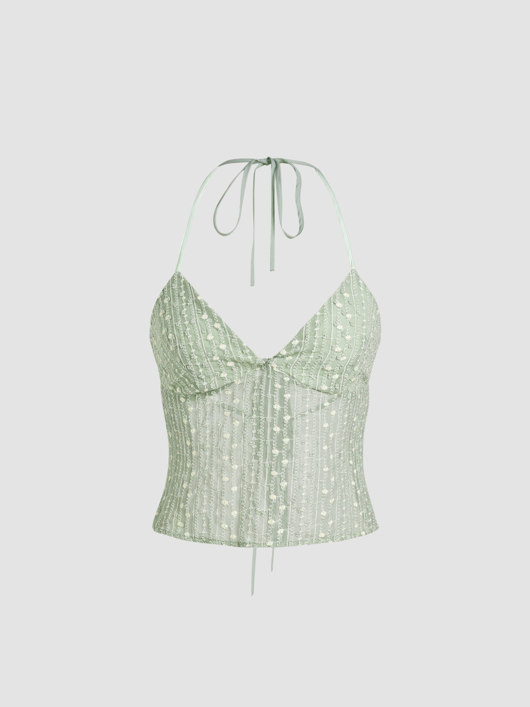Neckholder-Tanktop aus floralem Mesh