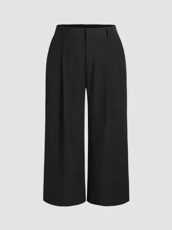 Mid Waist Pleated Pocket Wide Leg Pants Curve & Plus