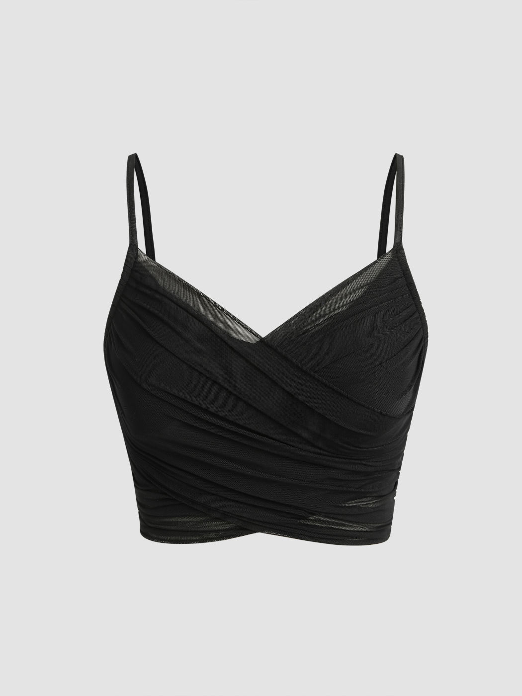  Mesh V-Ausschnitt Gerafftes Crop Top