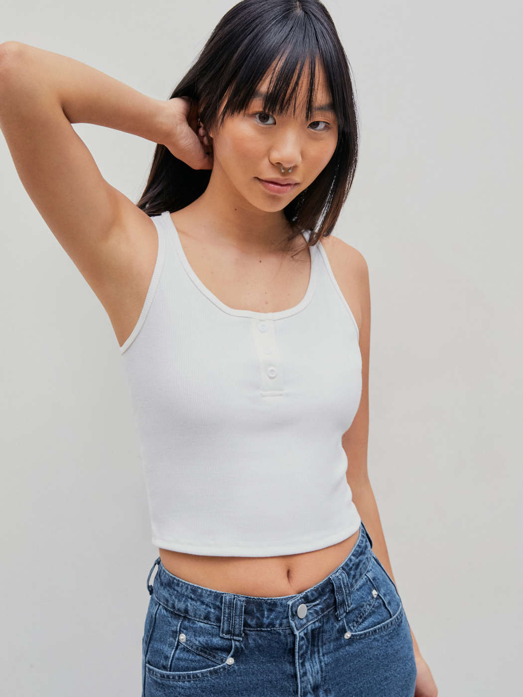 Solid Rib White Cropped Tank Top
