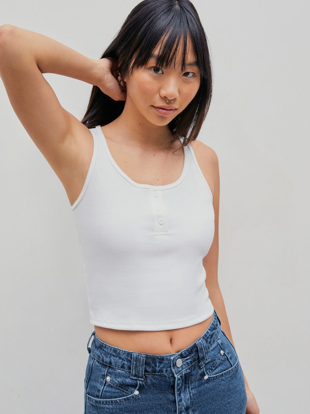  Solids Rippen-Knopf-oben Tank Crop Top