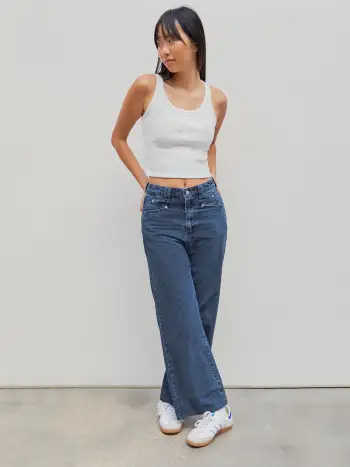 Jeans a gamba larga in denim a vita alta