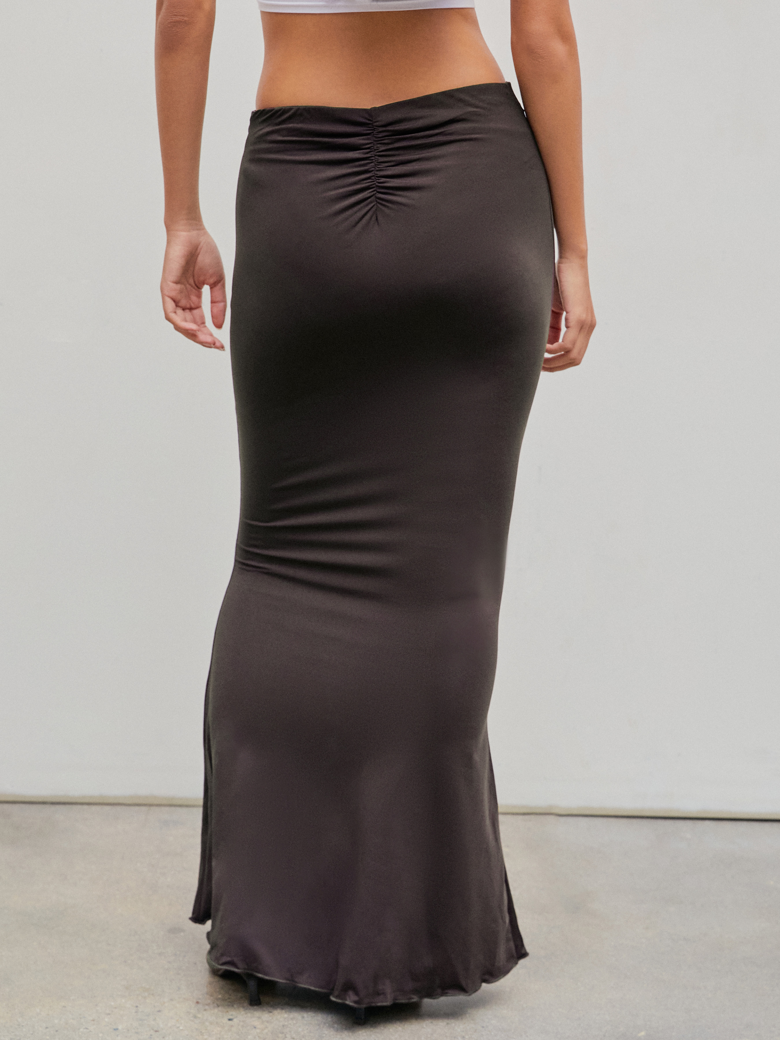 Knit Fabric V Waist Low Rise Mermaid Maxi Skirt For Date