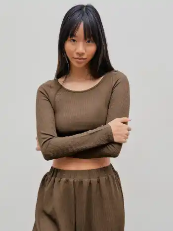 Solid Knitted Crop Top &  Wide Leg Trousers Set
