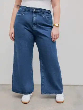 Denim Mid Waist Pocket Baggy Jeans Curve & Plus