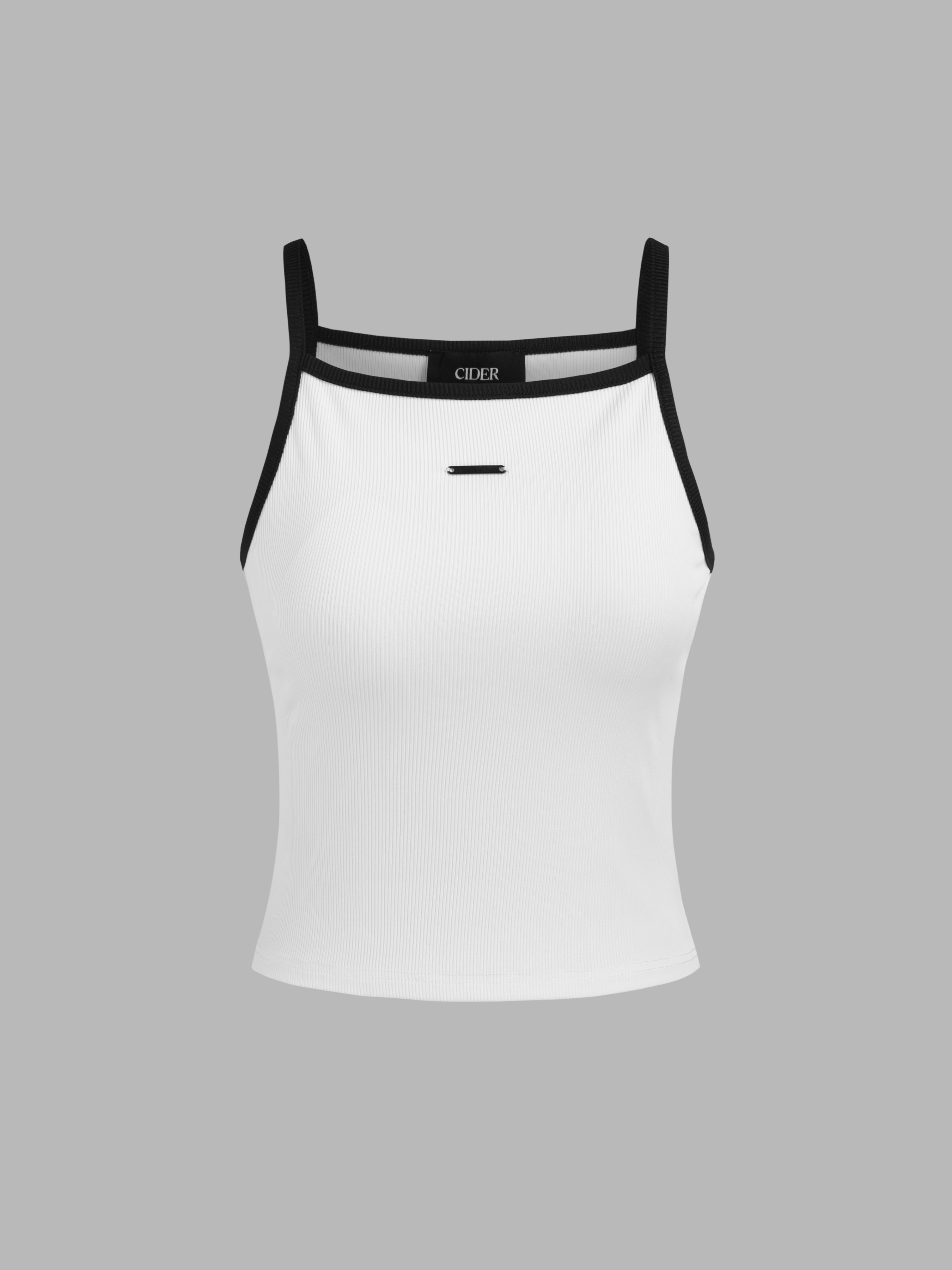 Contrasting Trim Crop Cami Top For Daily Casual