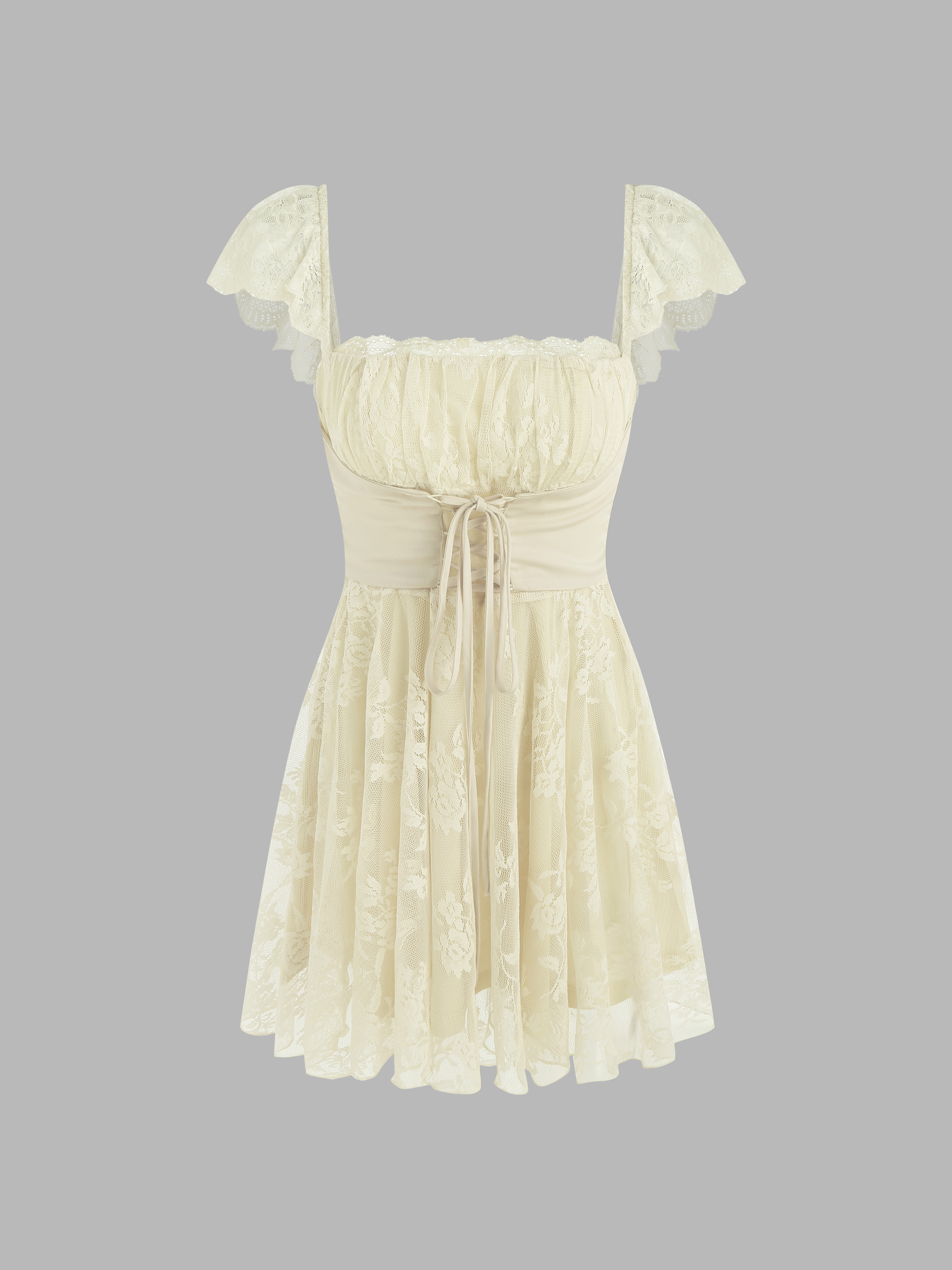 Floral Ruffle Lace Up Corset Mini Dress For Date