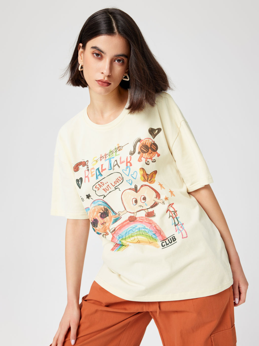 Cider X Sad Girls Club Multicolor Sketch Graphic Oversized TShirt For