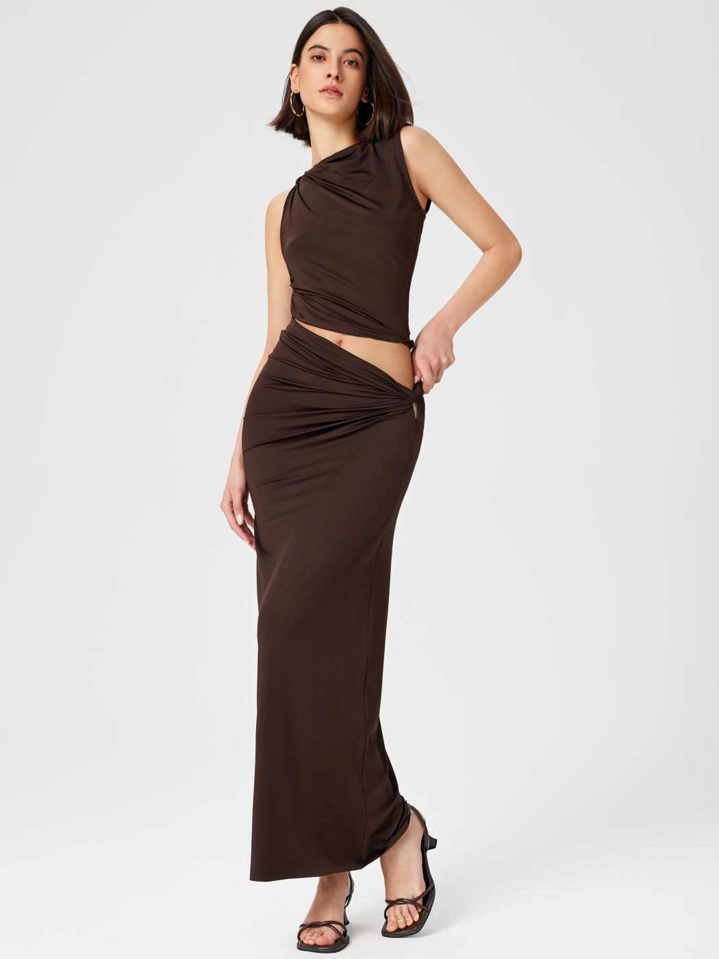 Geknotetes, geruchertes Crop-Tank-Top & Maxi-Skirt-Set