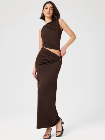 Geknotetes, geruchertes Crop-Tank-Top & Maxi-Skirt-Set