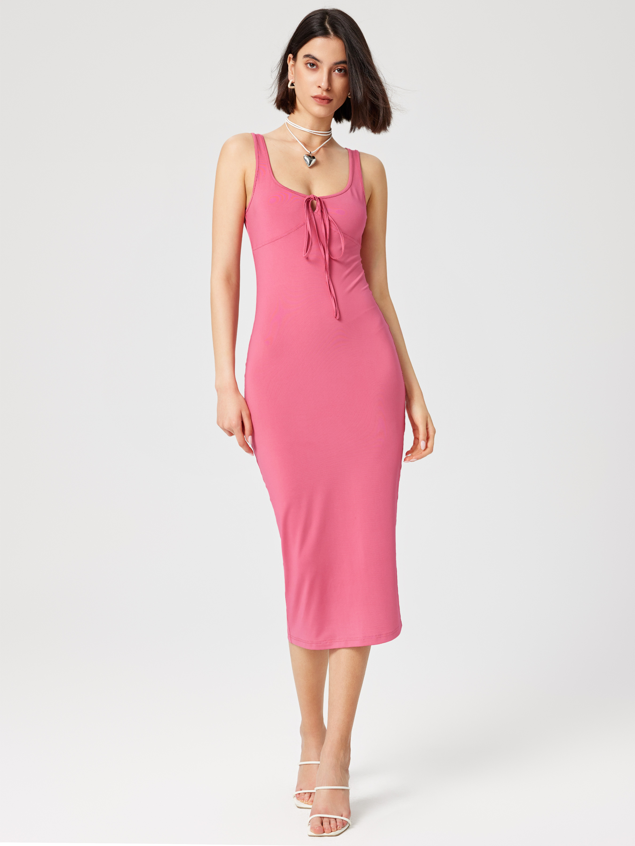 Scoop Neckline Knotted Midi Dress For Date